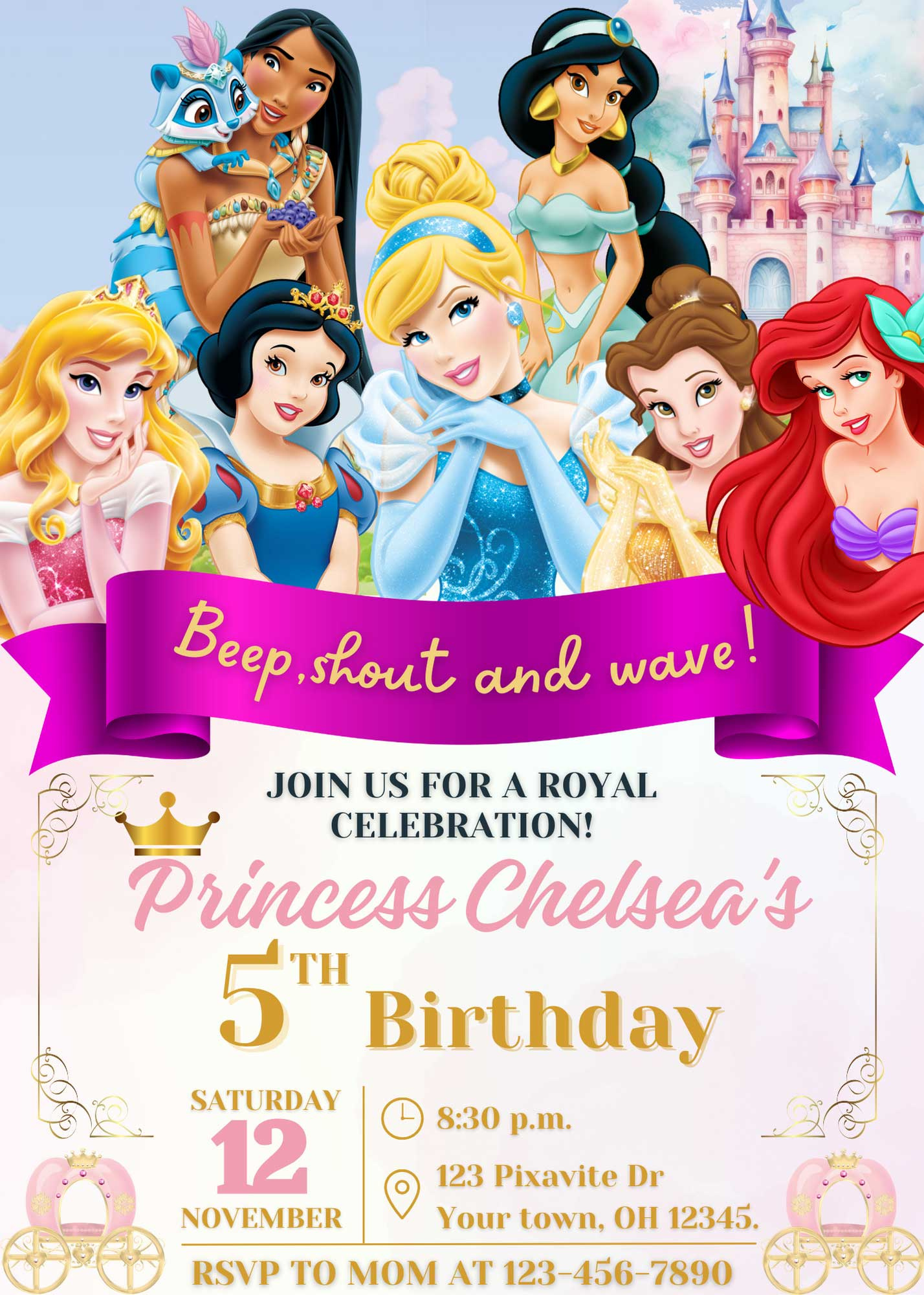 Editable Disney Princess Birthday Invitation Template | Beautiful Invite throughout Disney Princess Birthday Invitations Free Printable