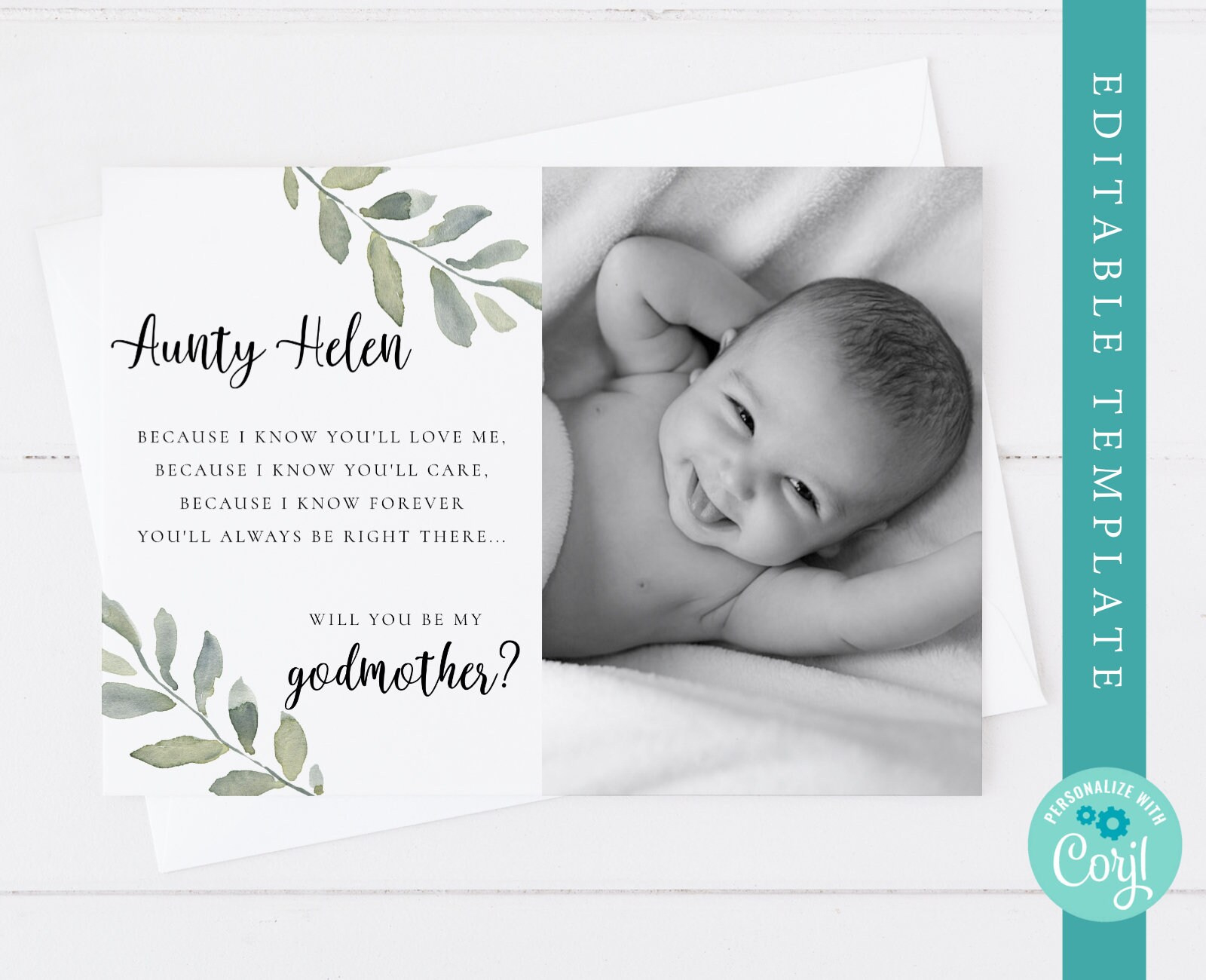 Editable Godmother Proposal Card: Poem Template (Instant Download intended for Will You Be My Godmother Printable Card Free