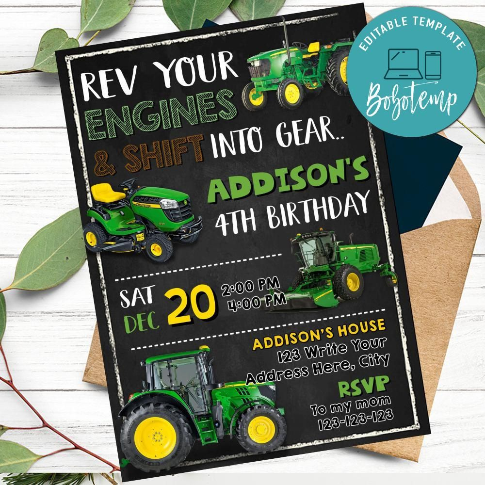 Editable John Deere Tractor Birthday Invitation Instant Download throughout Free Printable John Deere Birthday Invitations