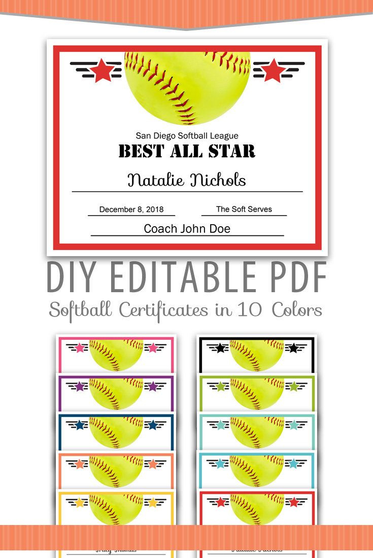 Editable Pdf Sports Team Softball Certificate Award Template In 10 pertaining to Free Printable Softball Award Certificates