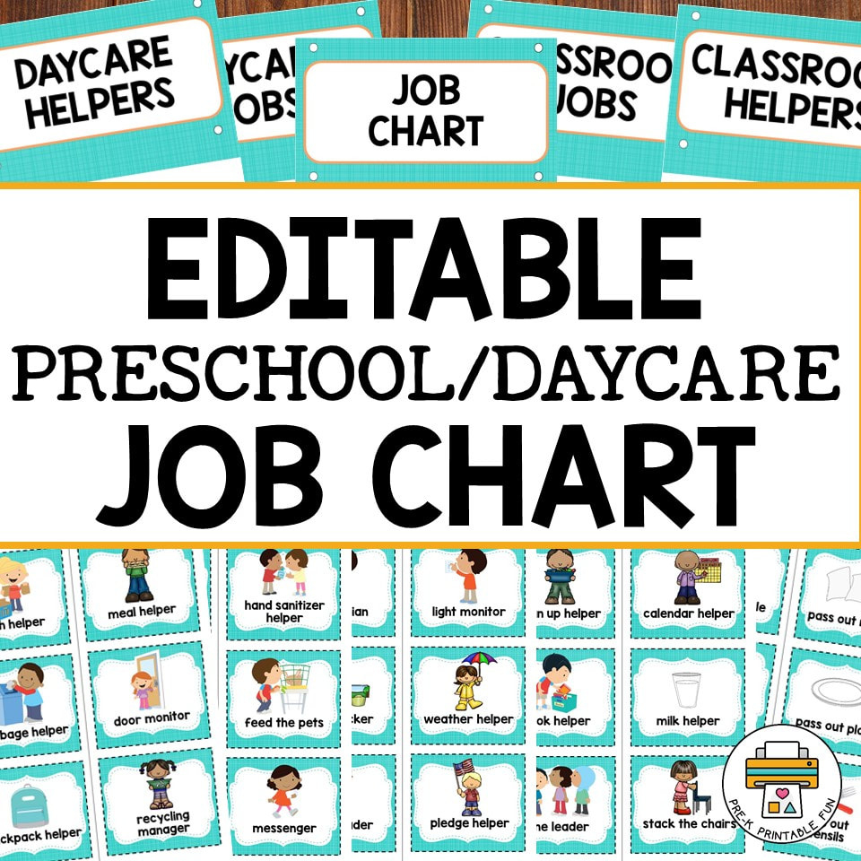 Editable Preschool Job Chart pertaining to Free Printable Job Charts For Preschoolers