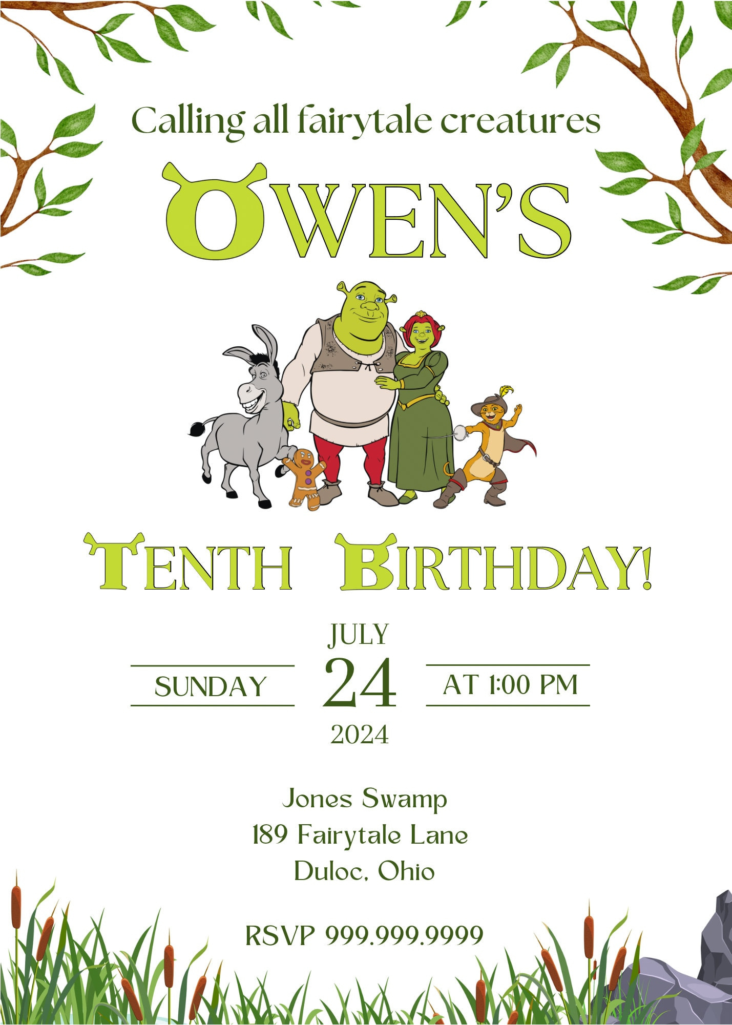 Editable Shrek Birthday Invitation, Shrek Party Invite, Digital with regard to Free Printable Shrek Birthday Invitations