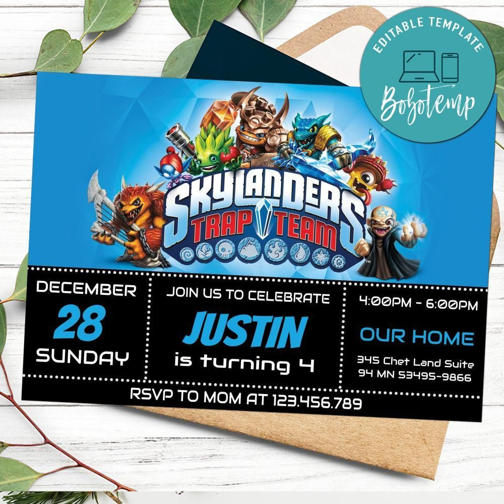 Editable Skylanders Invitations Instant Download | Bobotemp in Free Printable Skylander Invitations