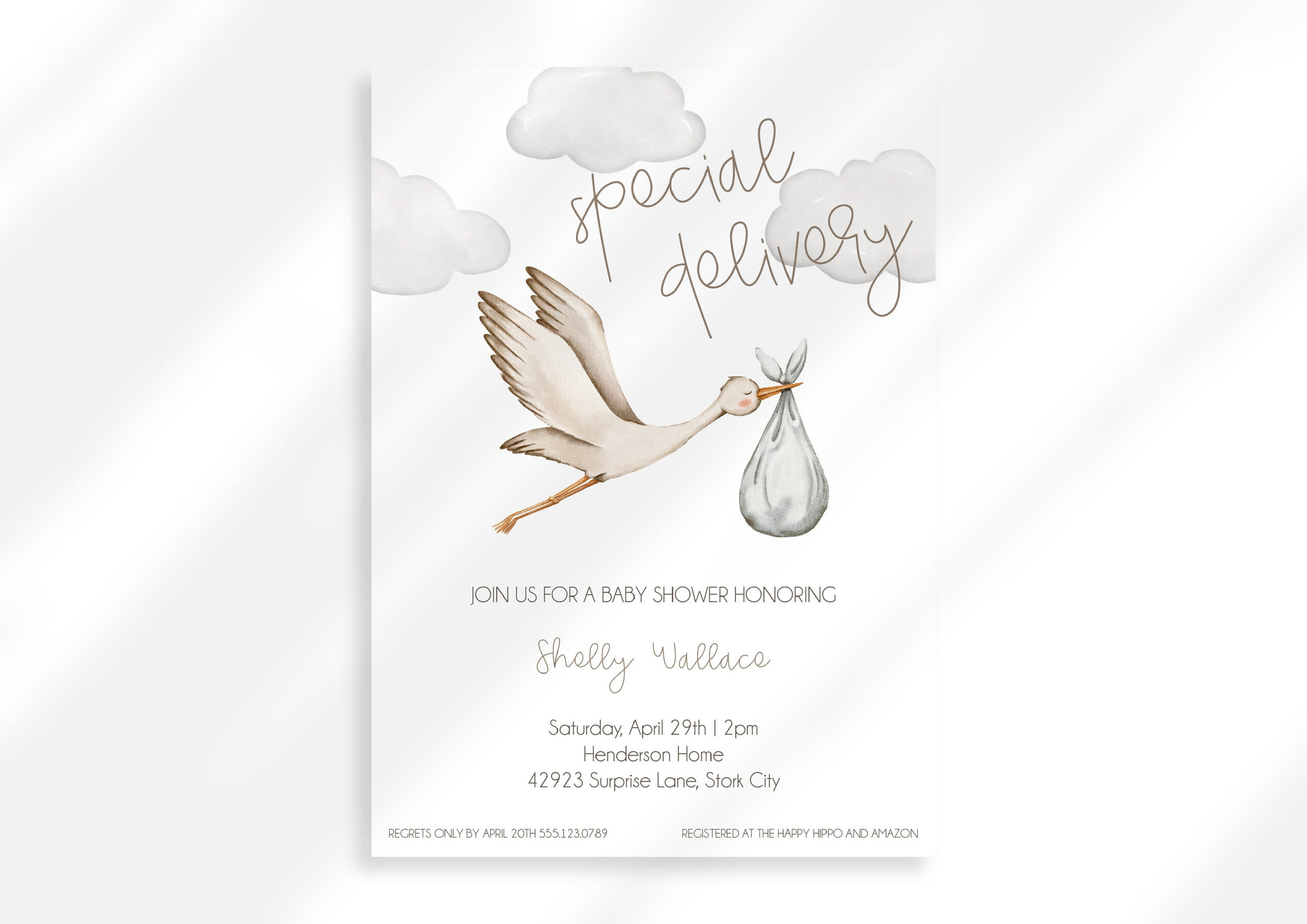 Editable Stork Baby Shower Invitation | Gender Neutral Baby Shower with Free Stork Party Invitations Printable
