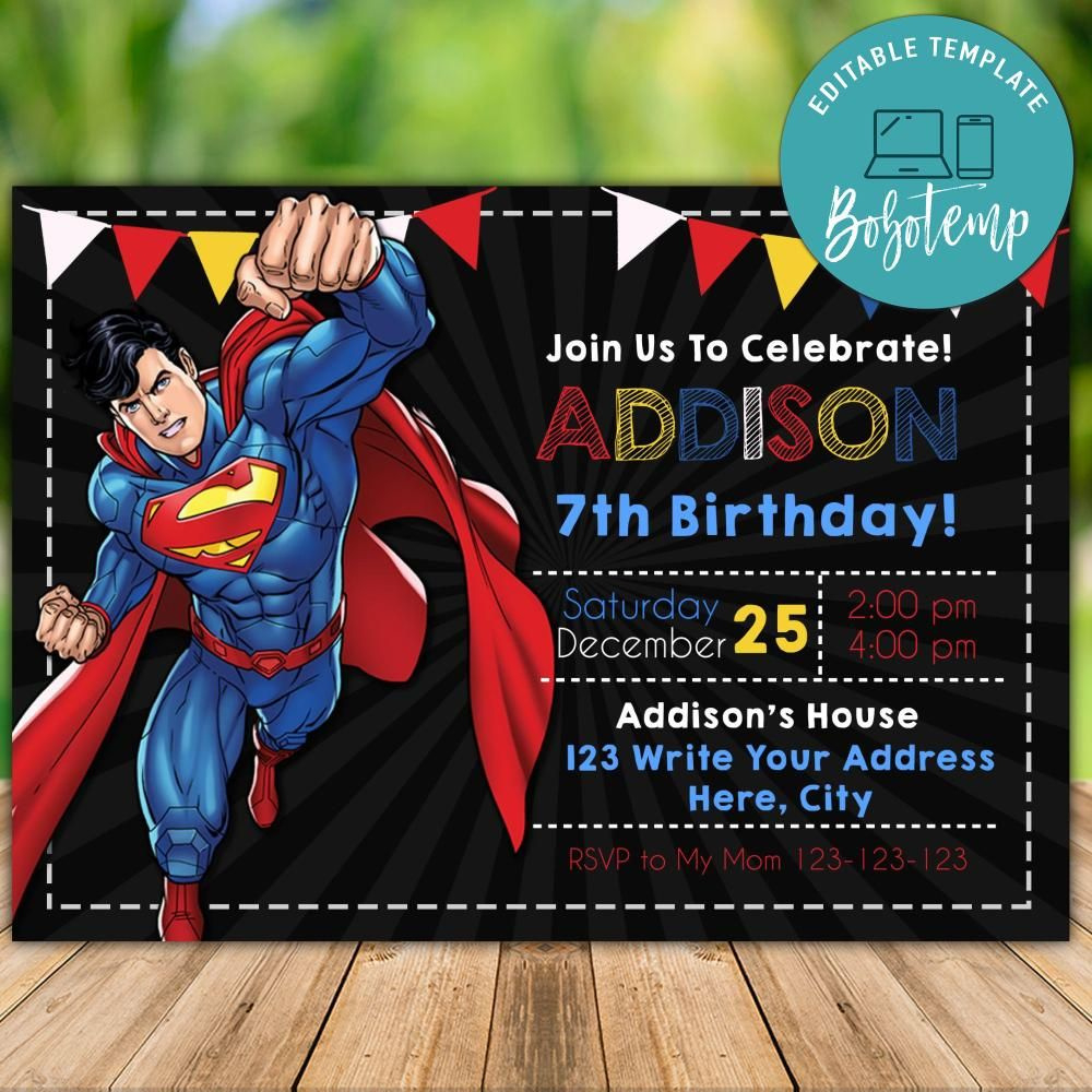 Editable Superman Birthday Invitation Instant Download | Bobotemp throughout Free Printable Superman Invitations