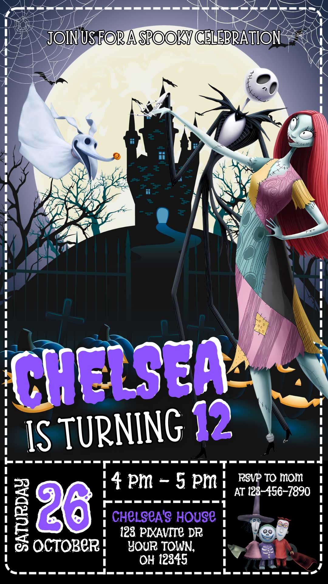 Editable The Nightmare Before Christmas Halloween Birthday Invitation  Template | Spooky Invite for Free Printable Nightmare Before Christmas Birthday Invitations