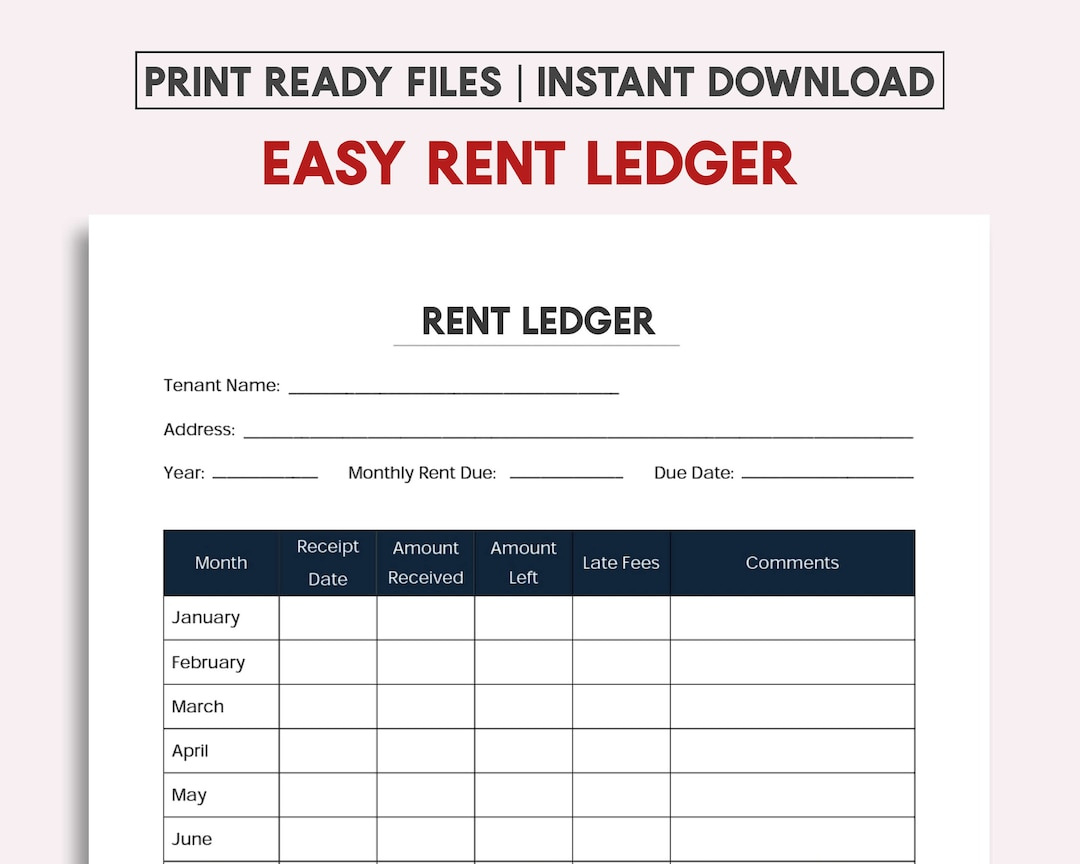Einfache Einseitige Rent Ledger Vorlage Pdf - Etsy.de with Free Printable Rent Ledger