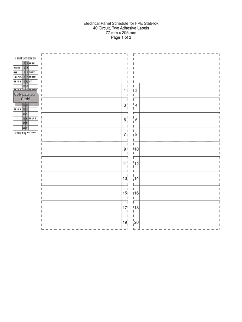 Electrical Panel Schedule For Fpe Stab-Lok Form - Fill Online for Free Printable Circuit Breaker Panel Labels