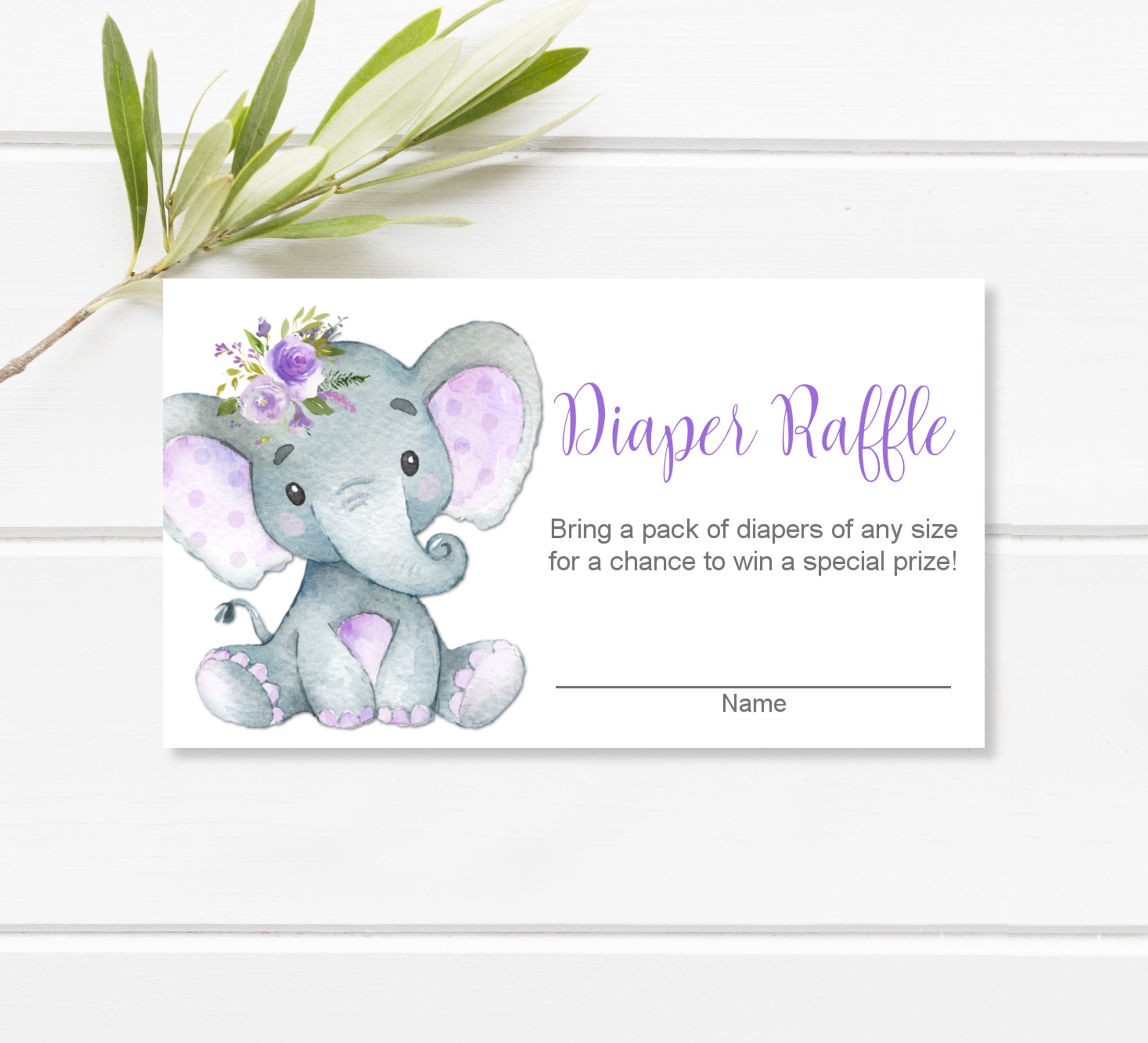 Elephant Baby Shower Diaper Raffle Tickets Printable Purple in Free Printable Diaper Raffle Tickets Elephant