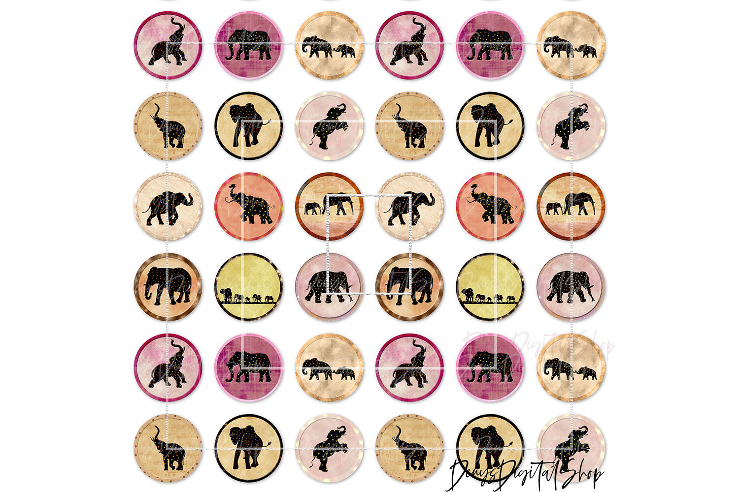 Elephants Digital Printable Sheet, Cabochon Images throughout Free Printable Cabochon Templates