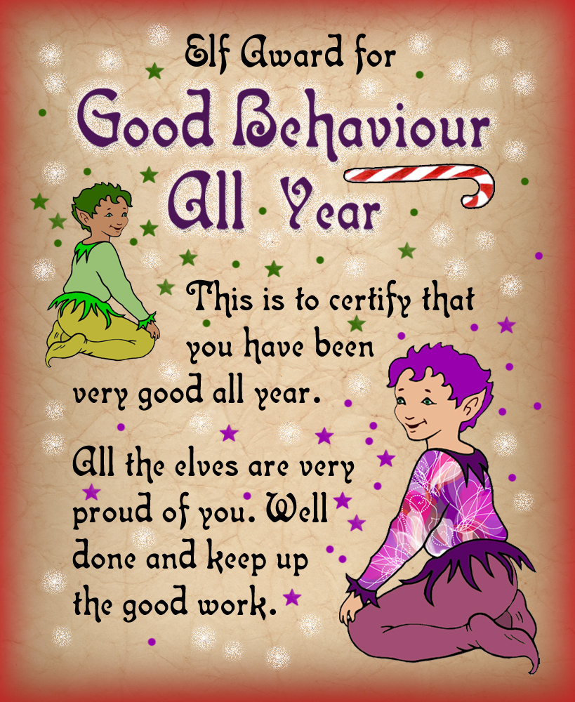 Elf Certificate: Award For Good Behaviour All Year - Rooftop Post intended for Good Behaviour Certificates Free Printable