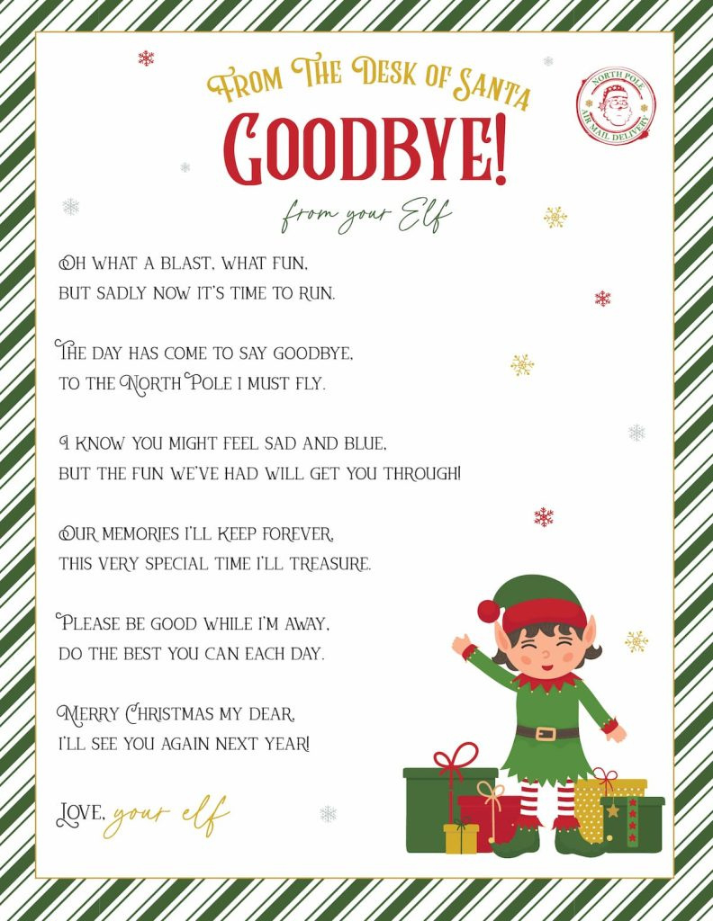 Elf On The Shelf Arrival And Goodbye Letters, Free Printable Set throughout Elf On The Shelf Goodbye Letter Free Printable