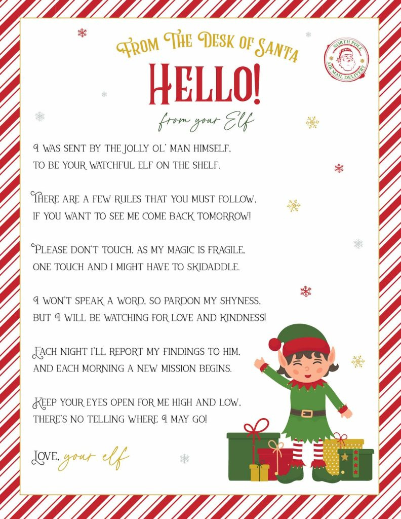 Elf On The Shelf Arrival And Goodbye Letters, Free Printable Set with regard to Free Printable Elf On The Shelf Story