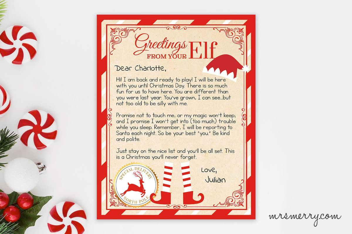 Elf On The Shelf Arrival Letter Personalized Printable | Mrs. Merry throughout Free Printable Elf On Shelf Arrival Letter