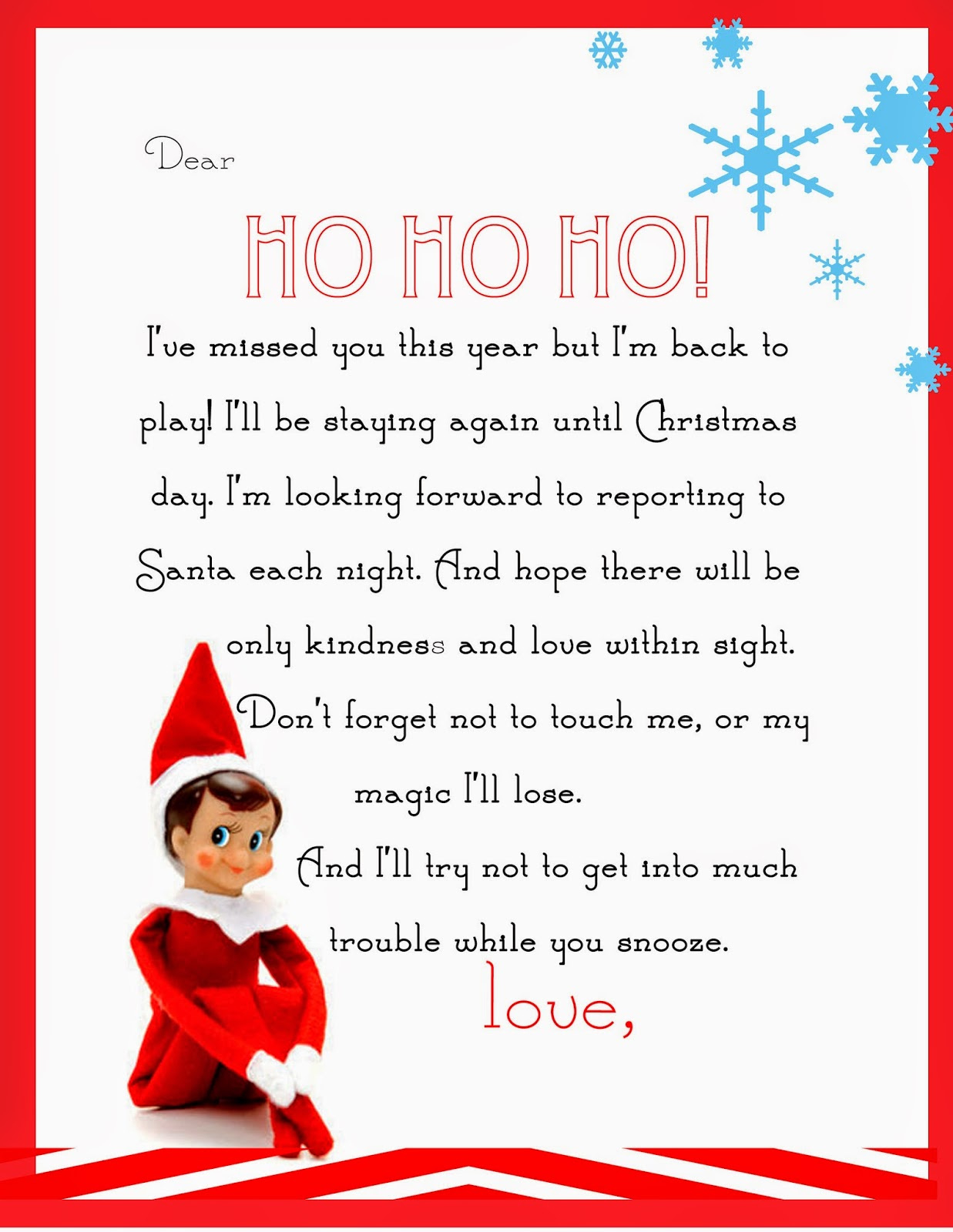 Elf On The Shelf Letter {Free Printable} with Free Printable Elf On The Shelf Notes