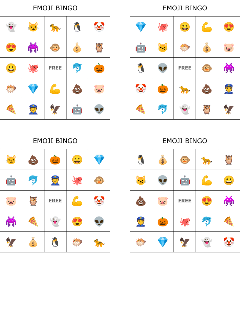 Emoji Bingo - Wordmint in Free Emoji Bingo Printable