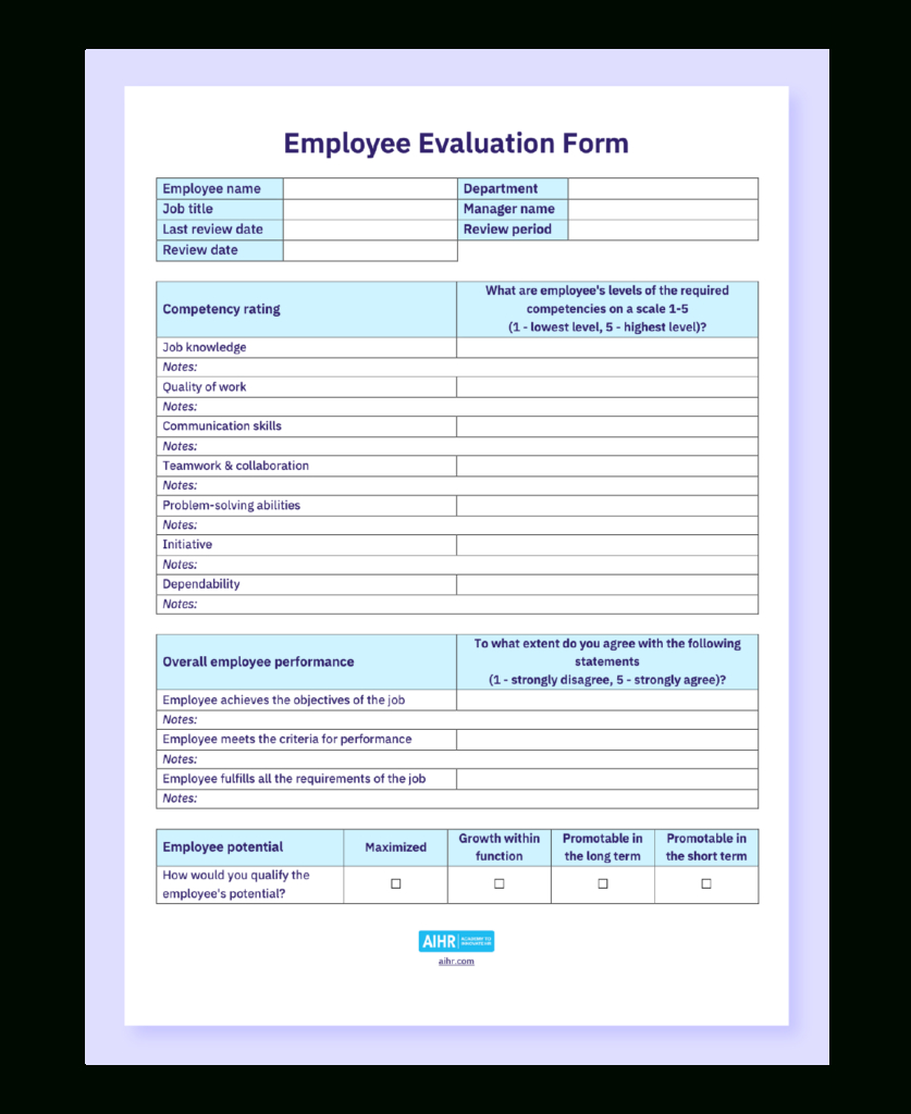 Employee Evaluation Template And Guide [Free Download] - Aihr intended for Free Employee Evaluation Forms Printable