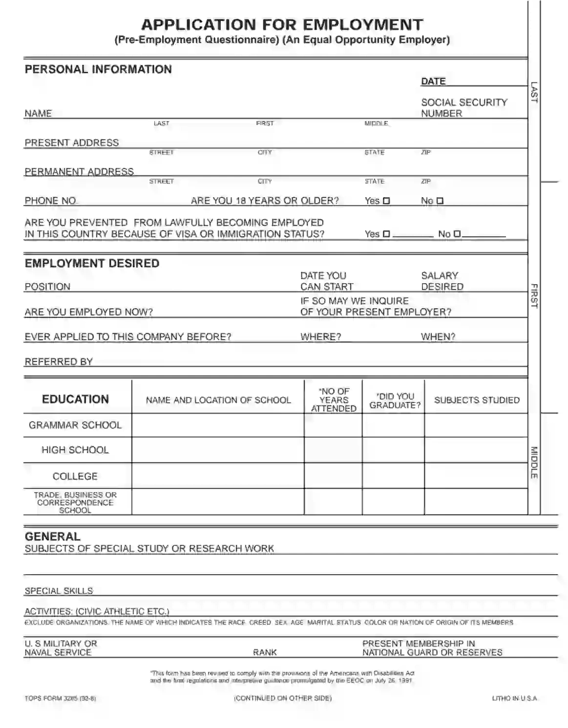 Employment Application Form ≡ Fill Out Printable Pdf Forms Online with regard to Free Printable Job Application Form Pdf