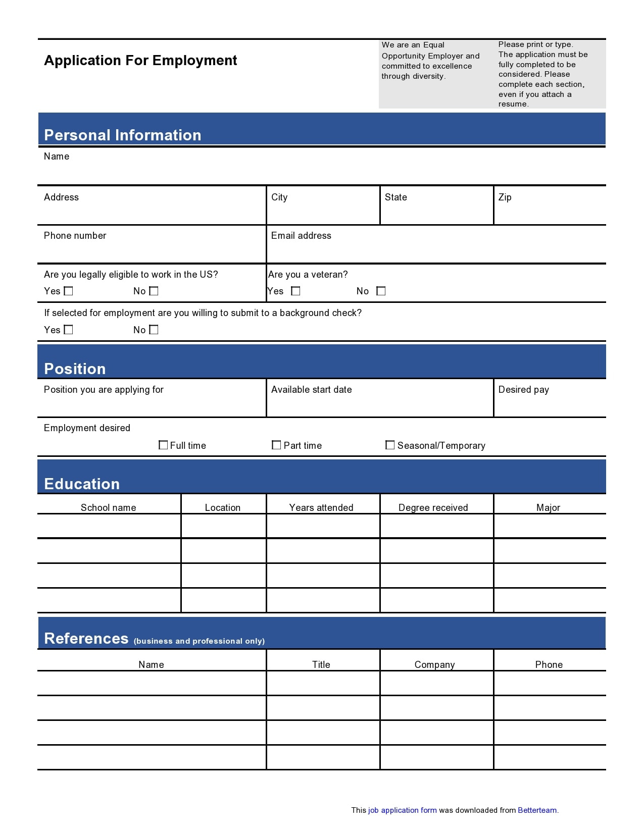 Employment Application Form Printable - Printable Bingo Cards for Free Printable Job Application Template