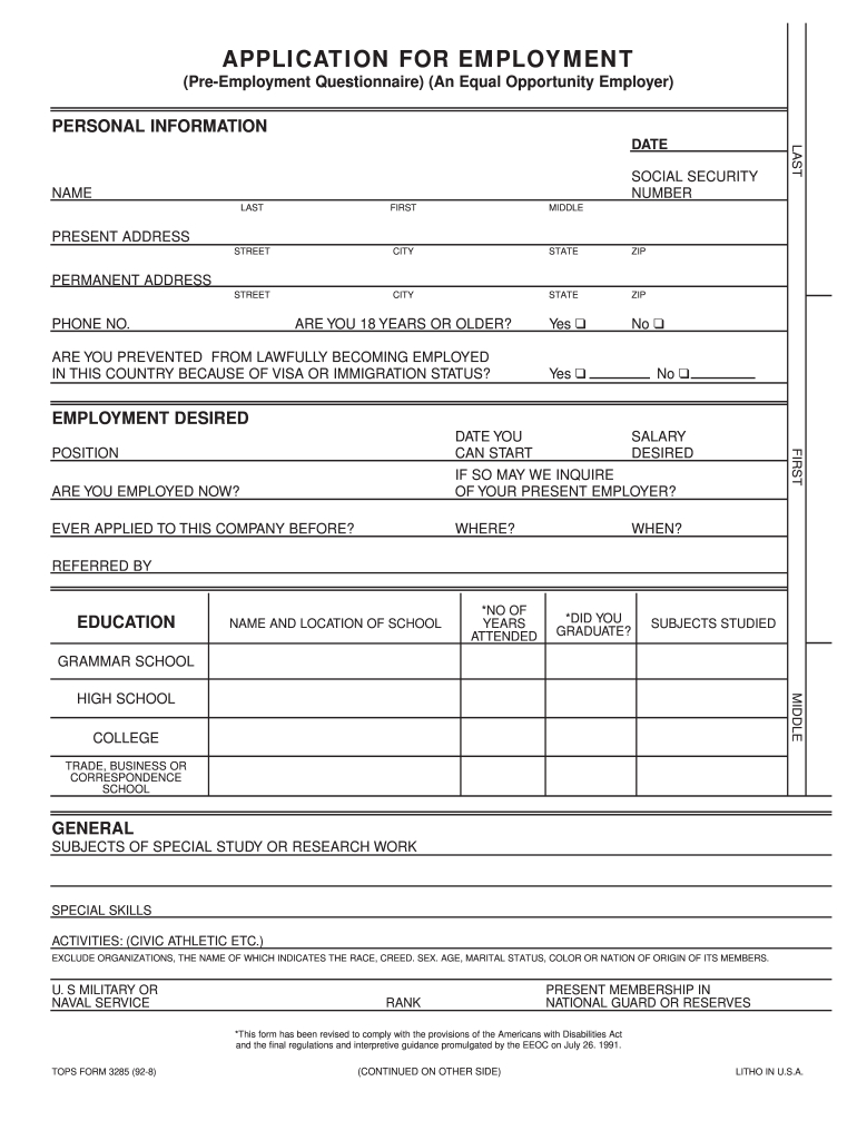 Employment Applications - Fill Online, Printable, Fillable, Blank inside Free Online Printable Applications