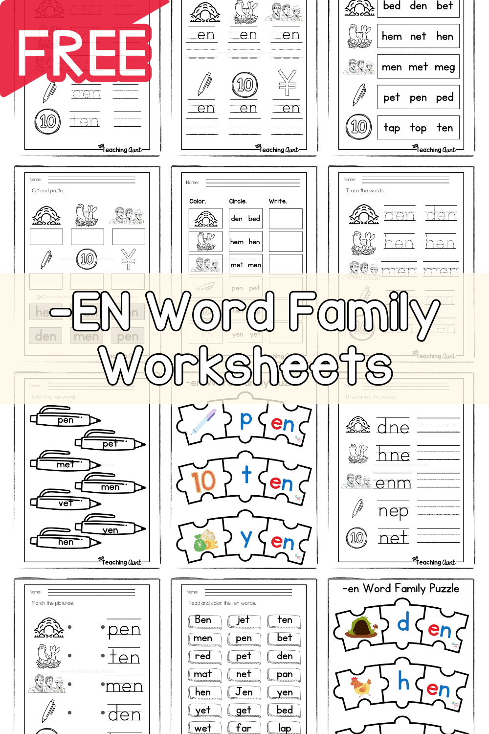 En Word Family Worksheets - The Teaching Aunt with Free Printable Word Family Worksheets For Kindergarten