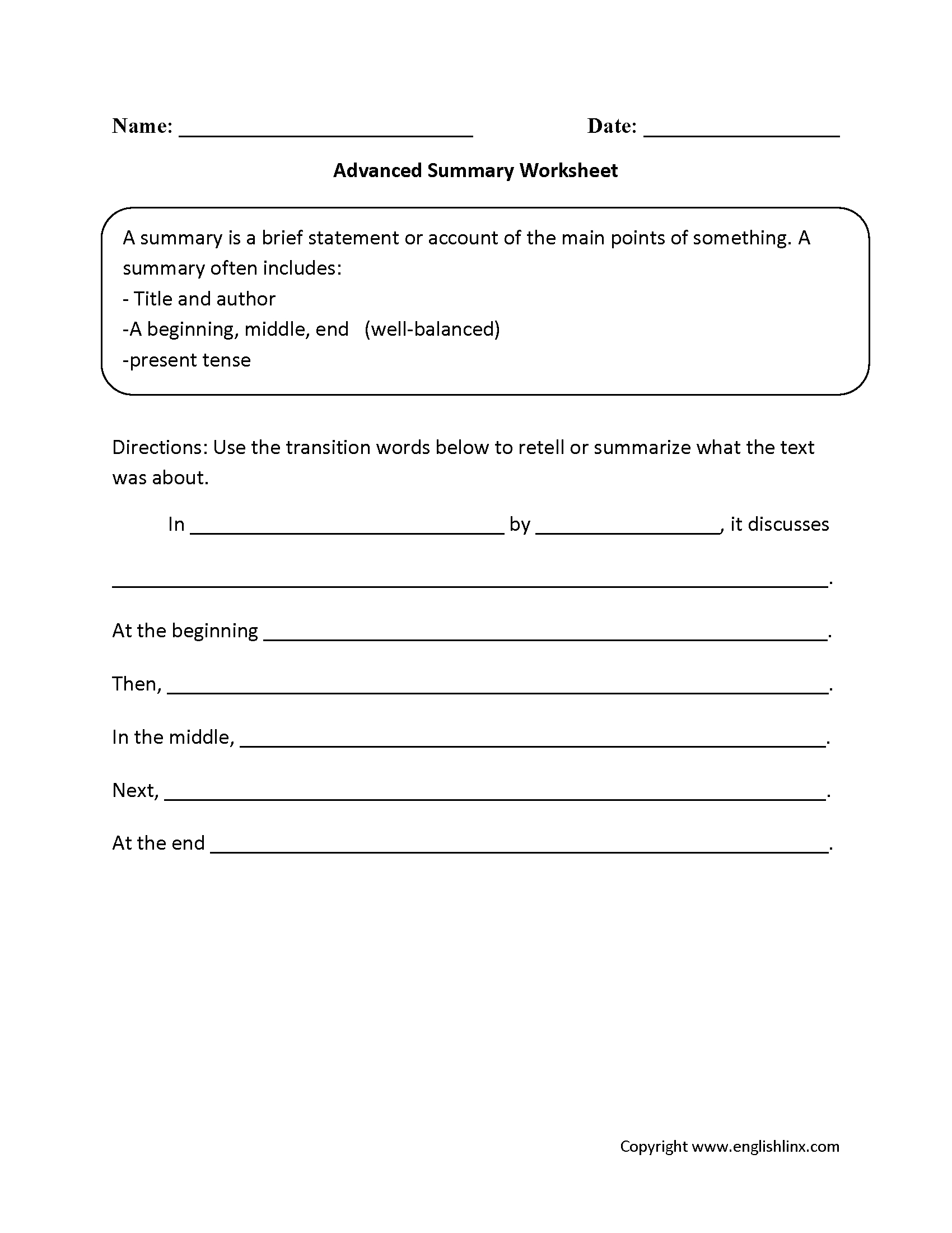 Englishlinx | Summary Worksheets with Free Printable Summarizing Worksheets 4Th Grade