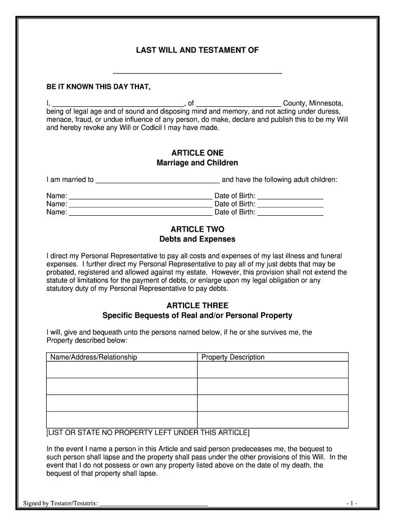 Example Of Will And Testament Form - Fill Online, Printable for Free Printable Will Forms