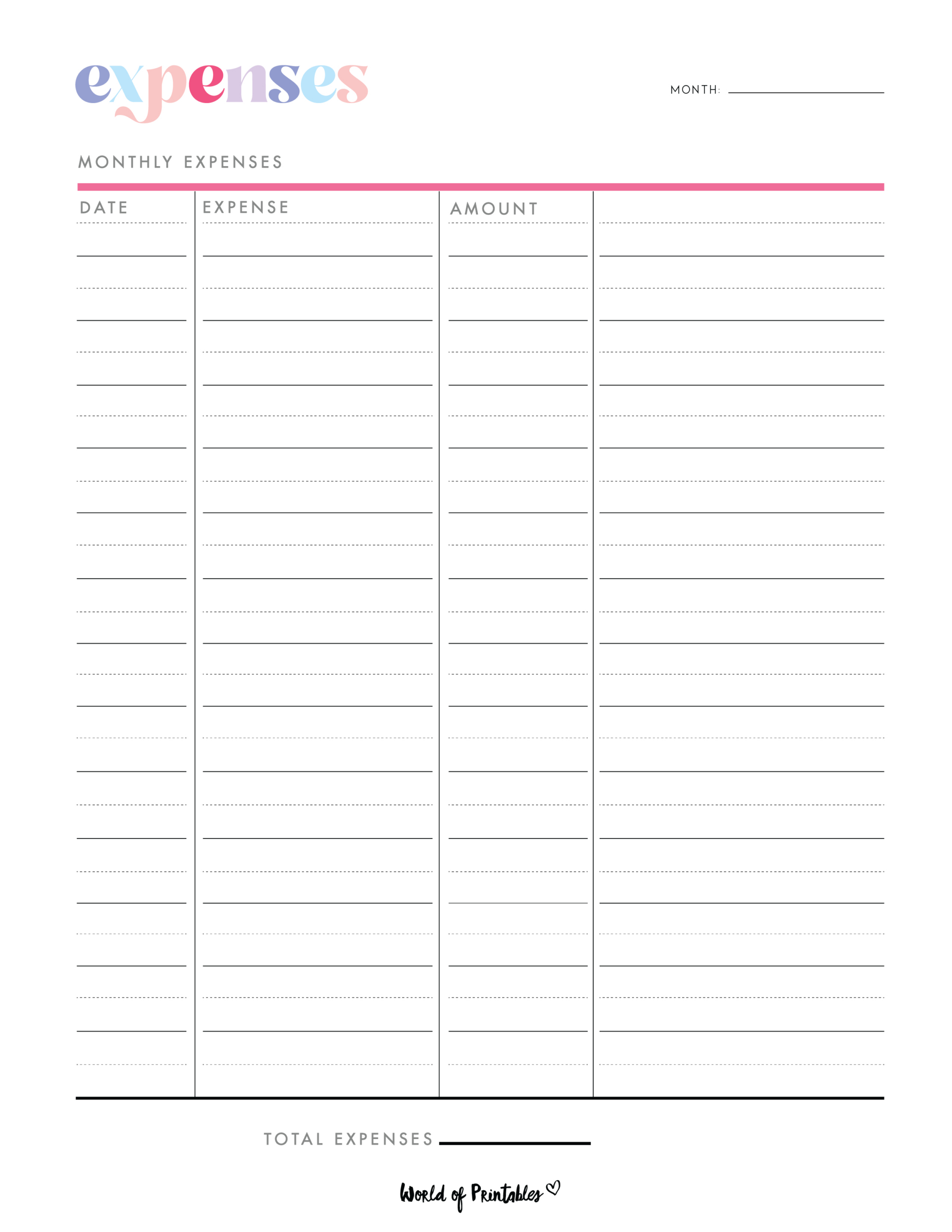 Expense Tracker Templates - World Of Printables in Free Printable Monthly Expense Sheet