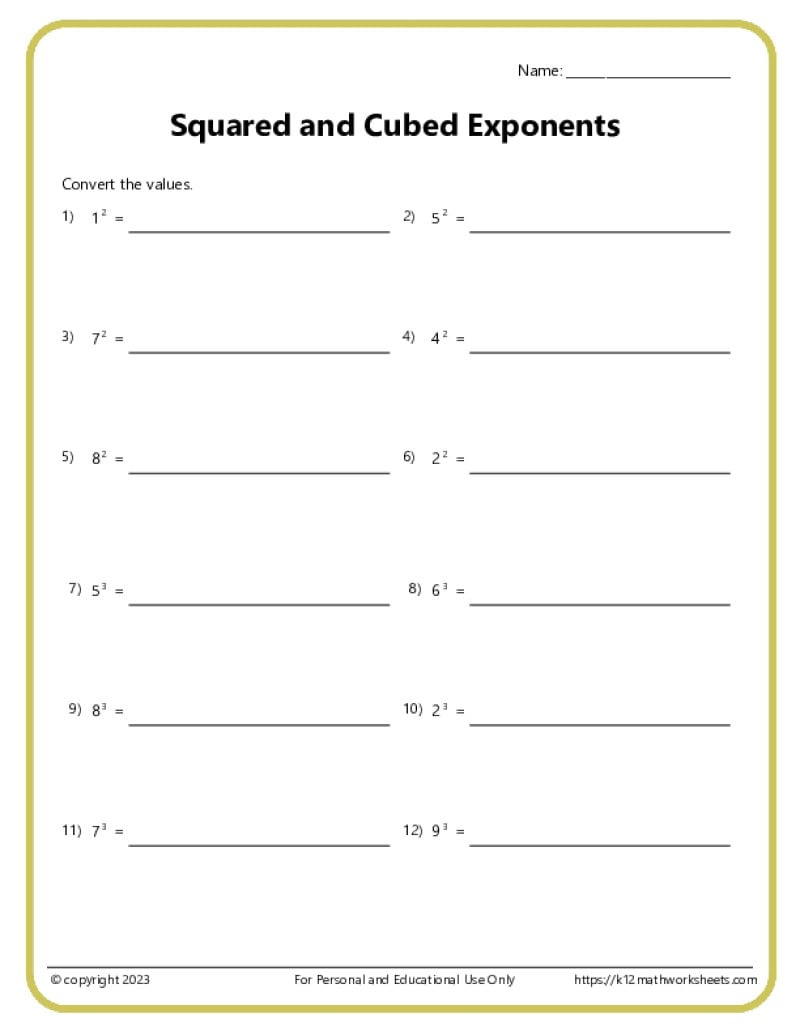 Exponents Worksheets regarding Free Printable Exponent Worksheets