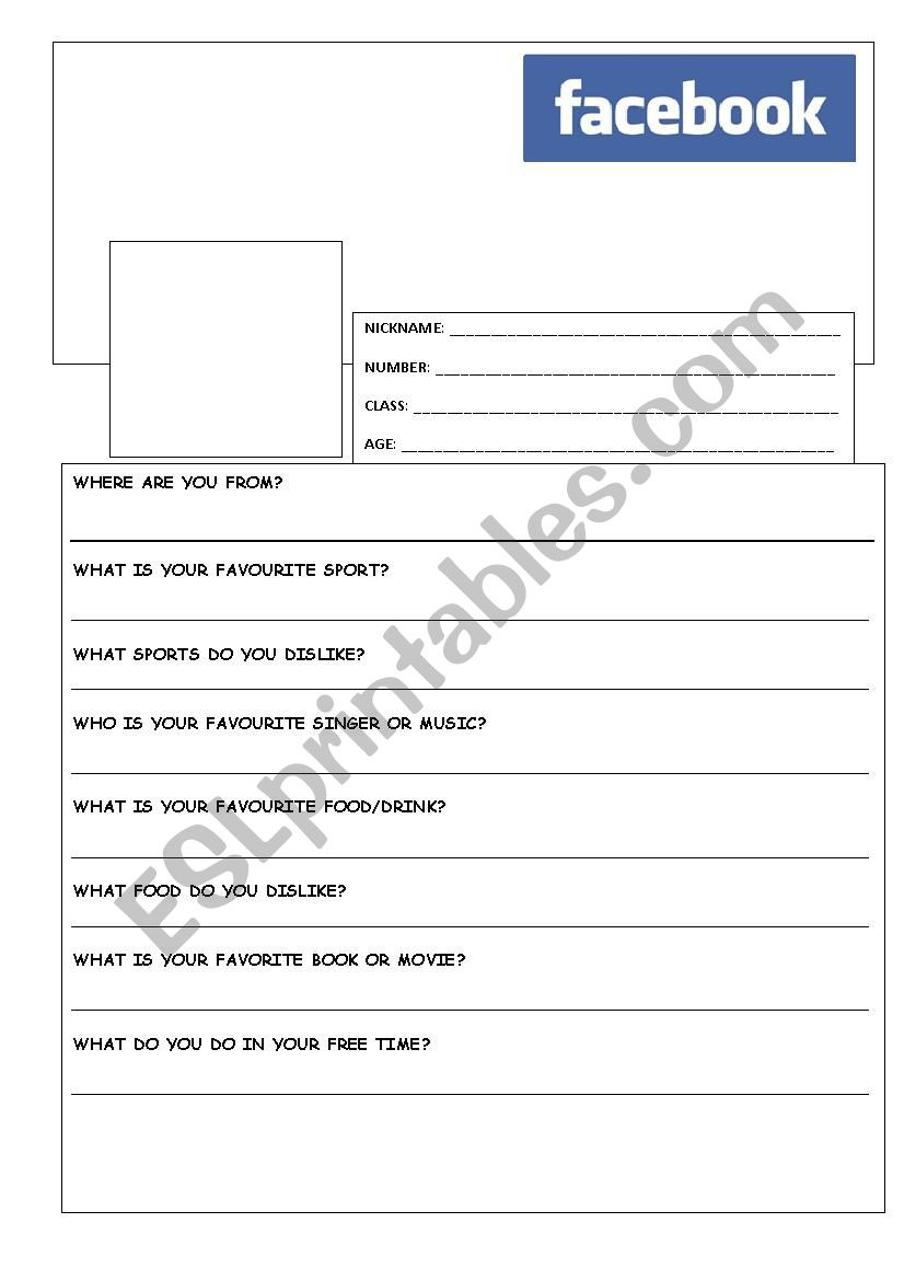 Facebook Template - Esl Worksheetbrigittebbb - Worksheets Library in Free Printable Facebook Template