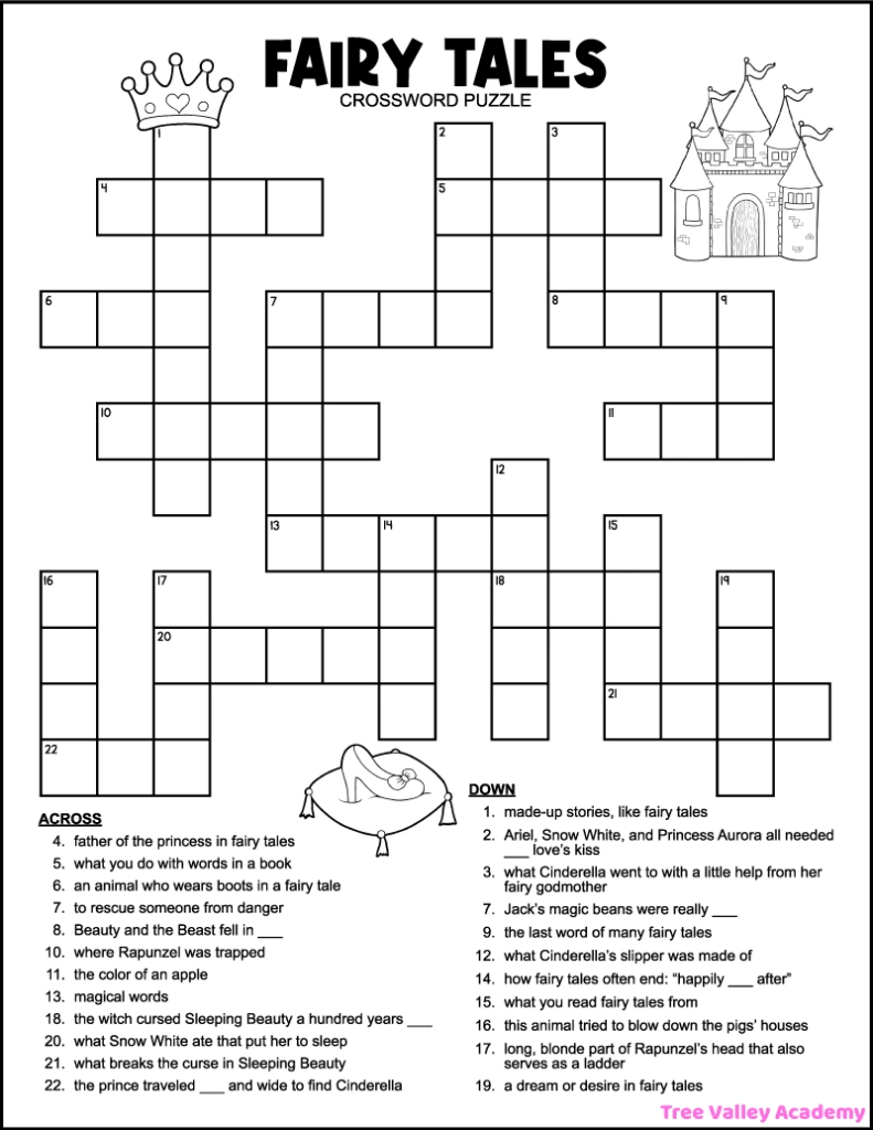 Fairy Tale Crossword Puzzles For Kids - Tree Valley Academy pertaining to Free Printable Themed Crossword Puzzles