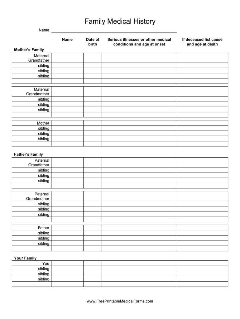 Family Medical History Form - Fill Online, Printable, Fillable with regard to Free Printable Family History Forms