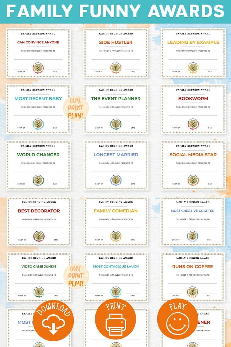 Family Reunion Awards | 100 Family Gathering Certificates for Free Printable Family Reunion Awards