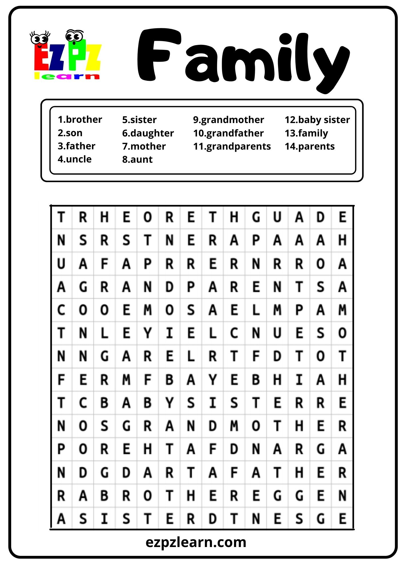 Family Word Search - Ezpzlearn with Free Printable Word Family Games