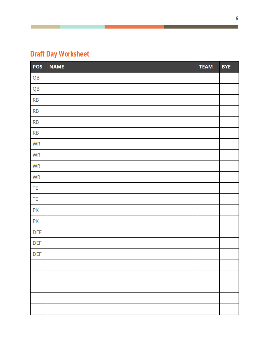 Fantasy Football Draft Packet — Fandraft pertaining to Free Fantasy Football Printable Draft Sheets