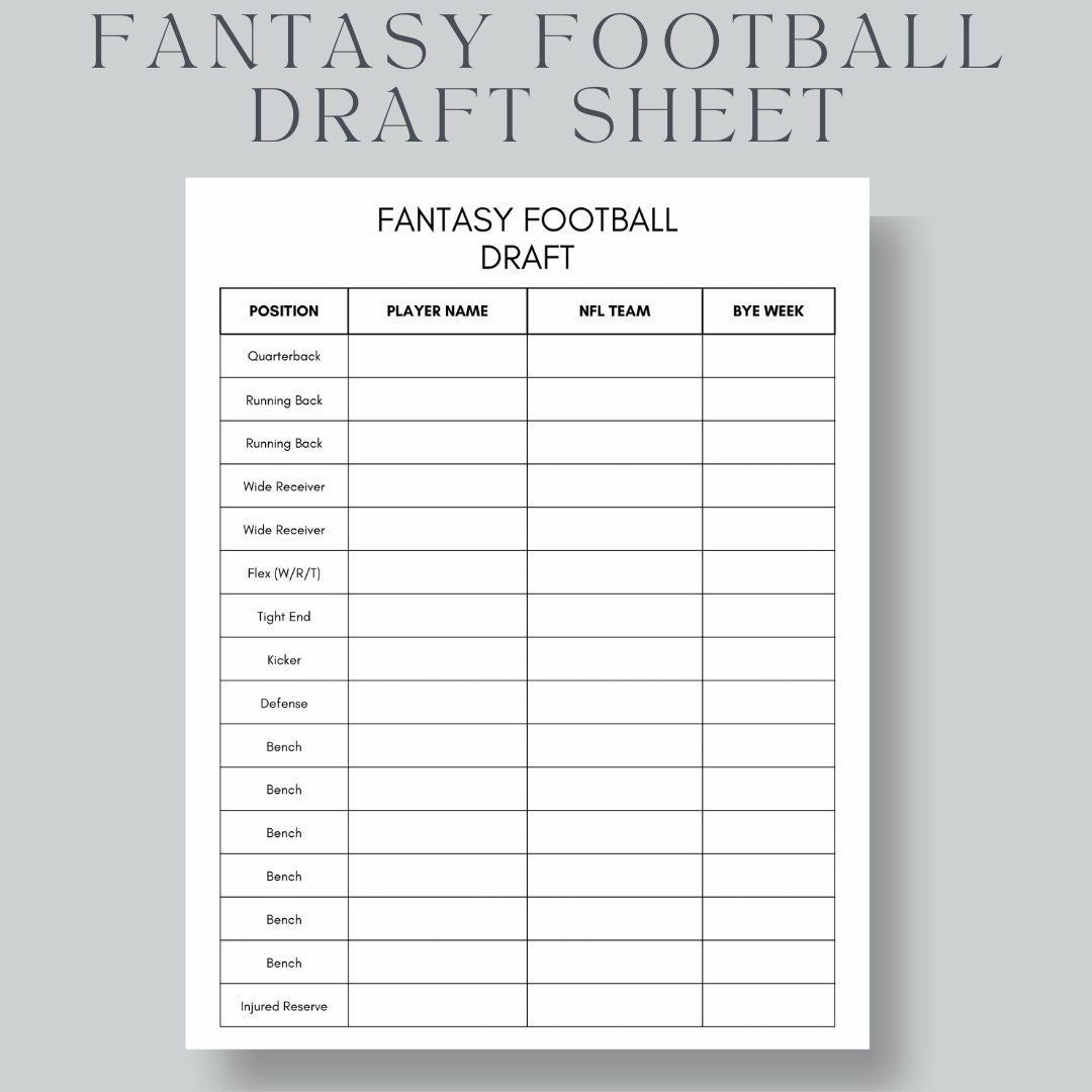 Fantasy Football Draft Sheet: Us Letter, A4, A5 (Instant Download Pdf) -  Etsy in Fantasy Football Draft Sheets Printable Free