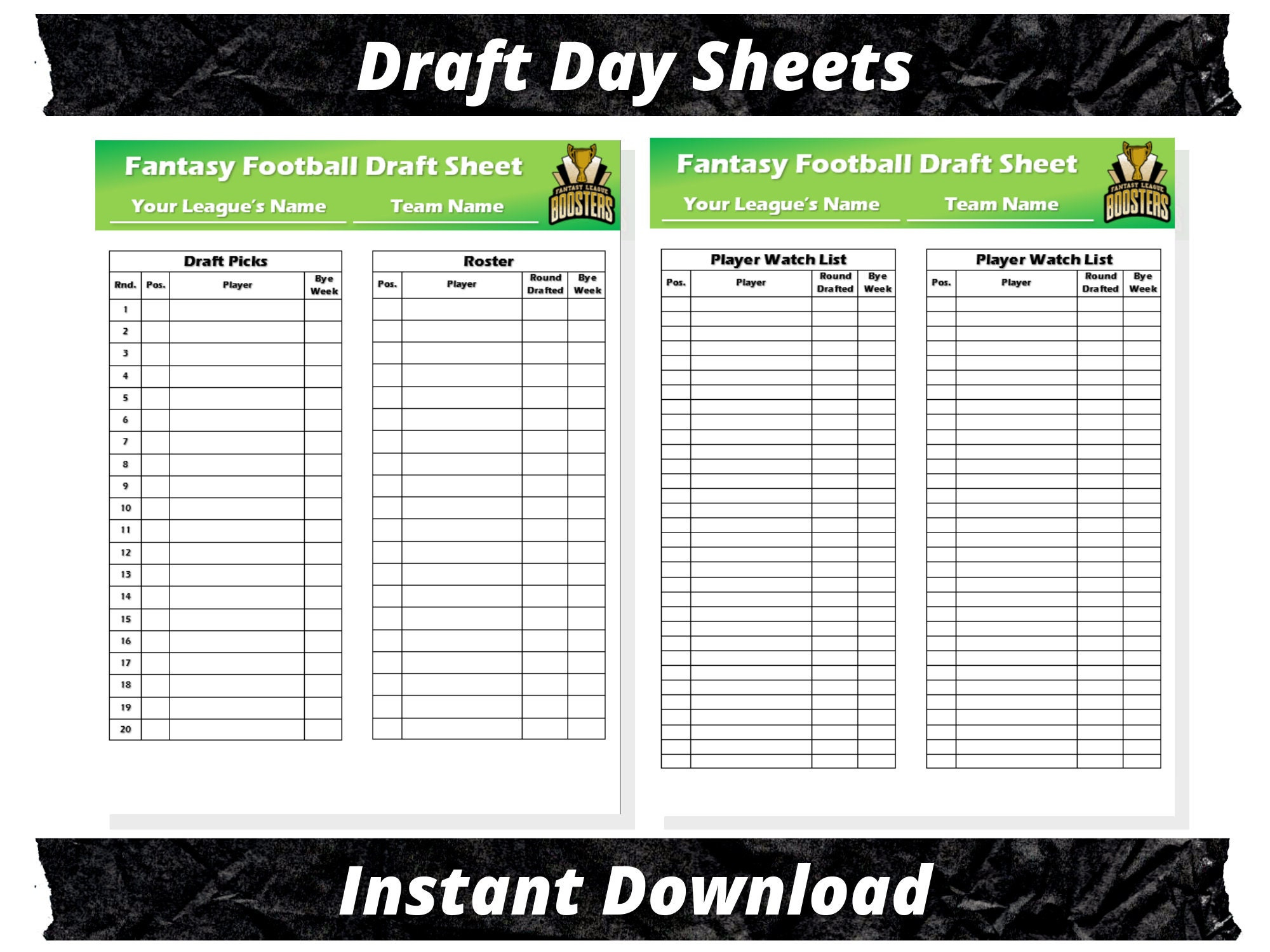 Fantasy Football Draft Sheets | 2025 Season | Microsoft Word within Free Fantasy Football Draft Kit Printable