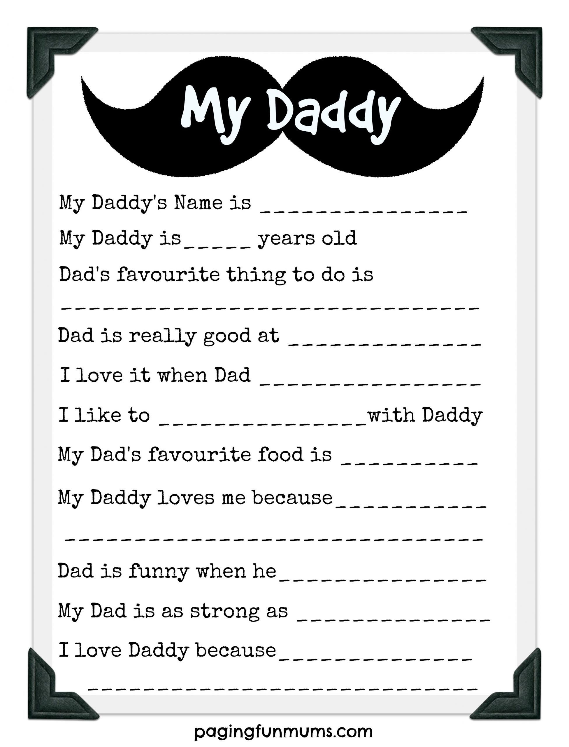 Fathers Day Printable Questionnaire - Printable Party Favors pertaining to Free Printable Dad Questionnaire