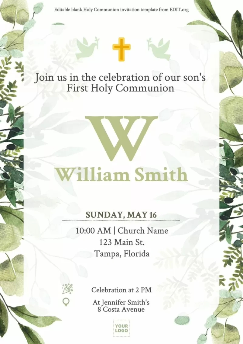First Communion Invitation Templates within Free Printable 1St Communion Invitations
