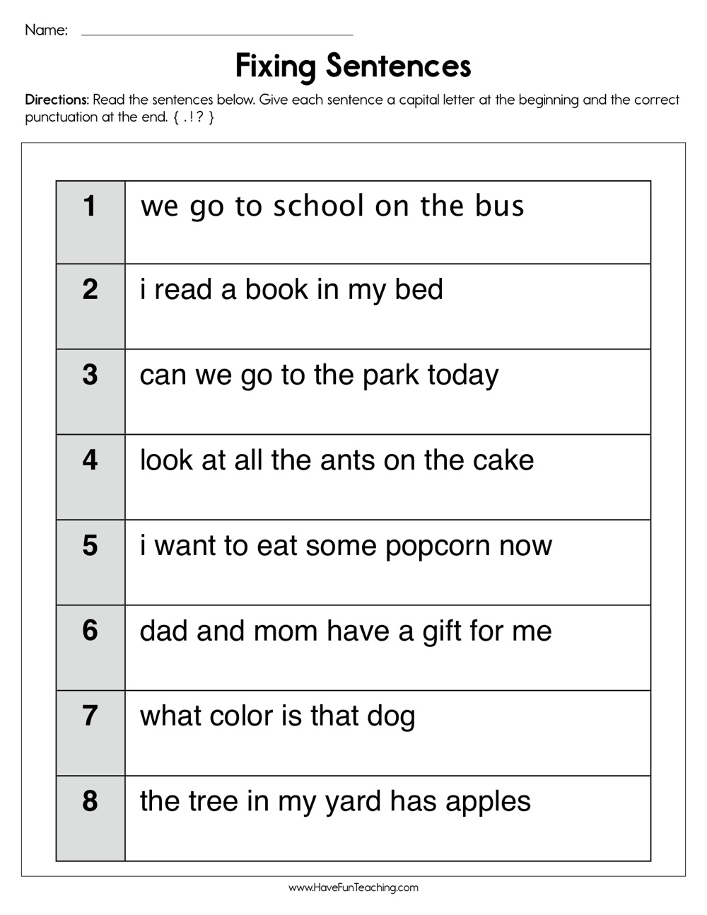 Fixing Sentences Worksheet - Have Fun Teaching throughout Free Printable Sentence Correction Worksheets