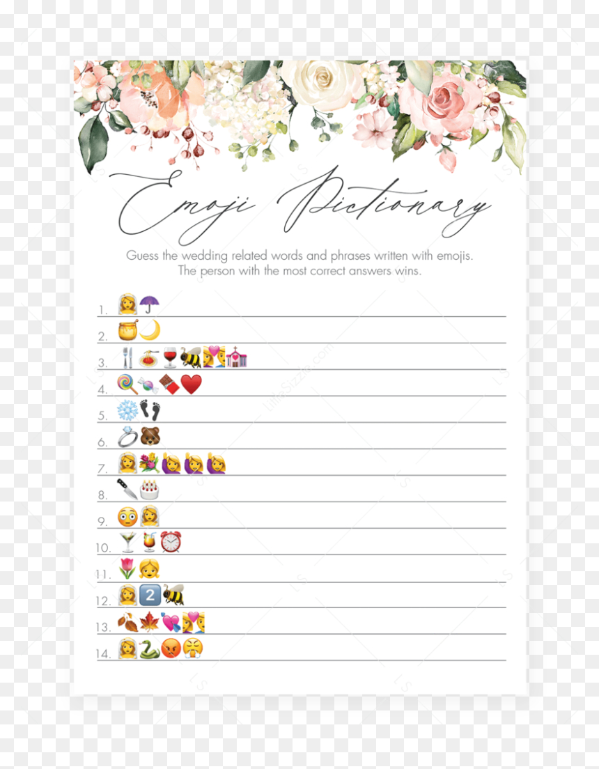 Floral Bridal Shower Emoji Pictionary Game Printable - Bridal pertaining to Emoji Bridal Shower Game Free Printable