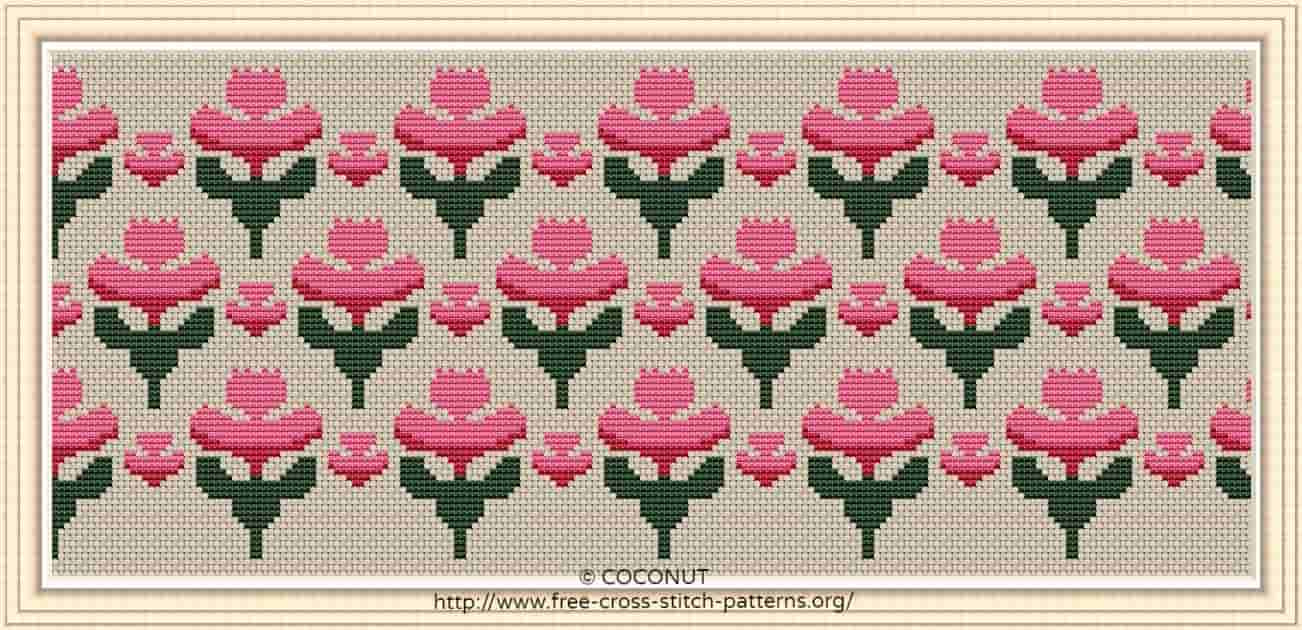 Flower Border (14) , Free And Easy Printable Cross Stitch Pattern in Free Printable Cross Stitch Patterns Flowers