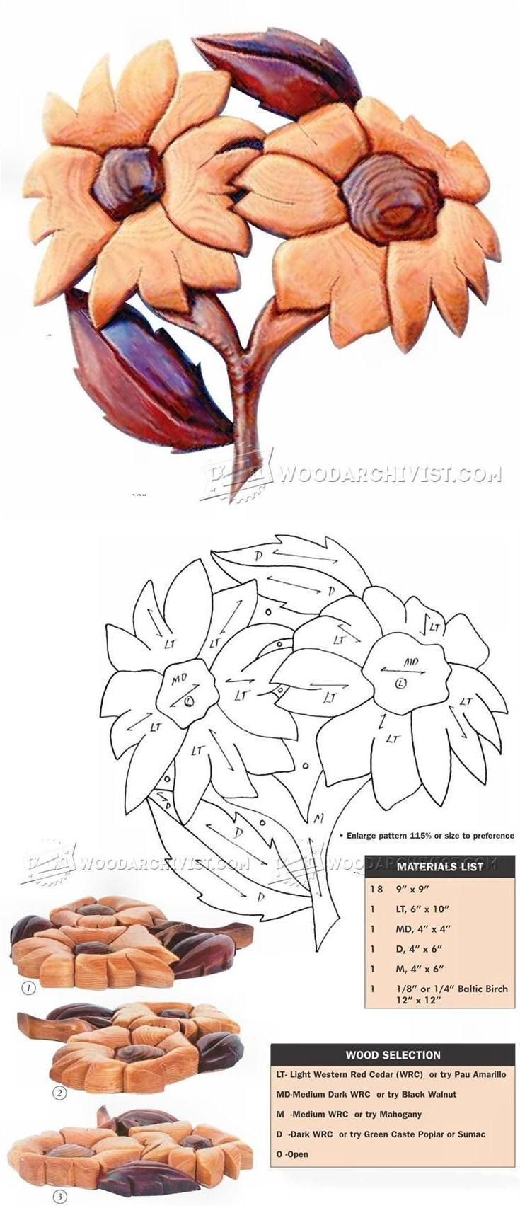 Flowers - Intarsia Projects, Tips And Techniques | Woodarchivist for Free Printable Intarsia Patterns
