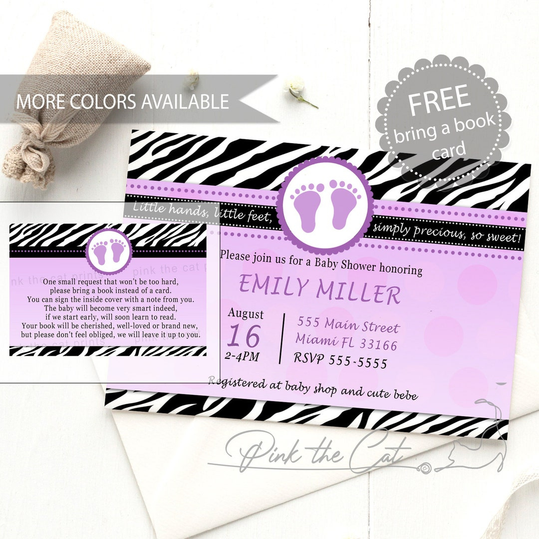 Footprints Baby Shower Invitation For Girl Or Boy Different Colors for Free Printable Zebra Baby Shower Invitations