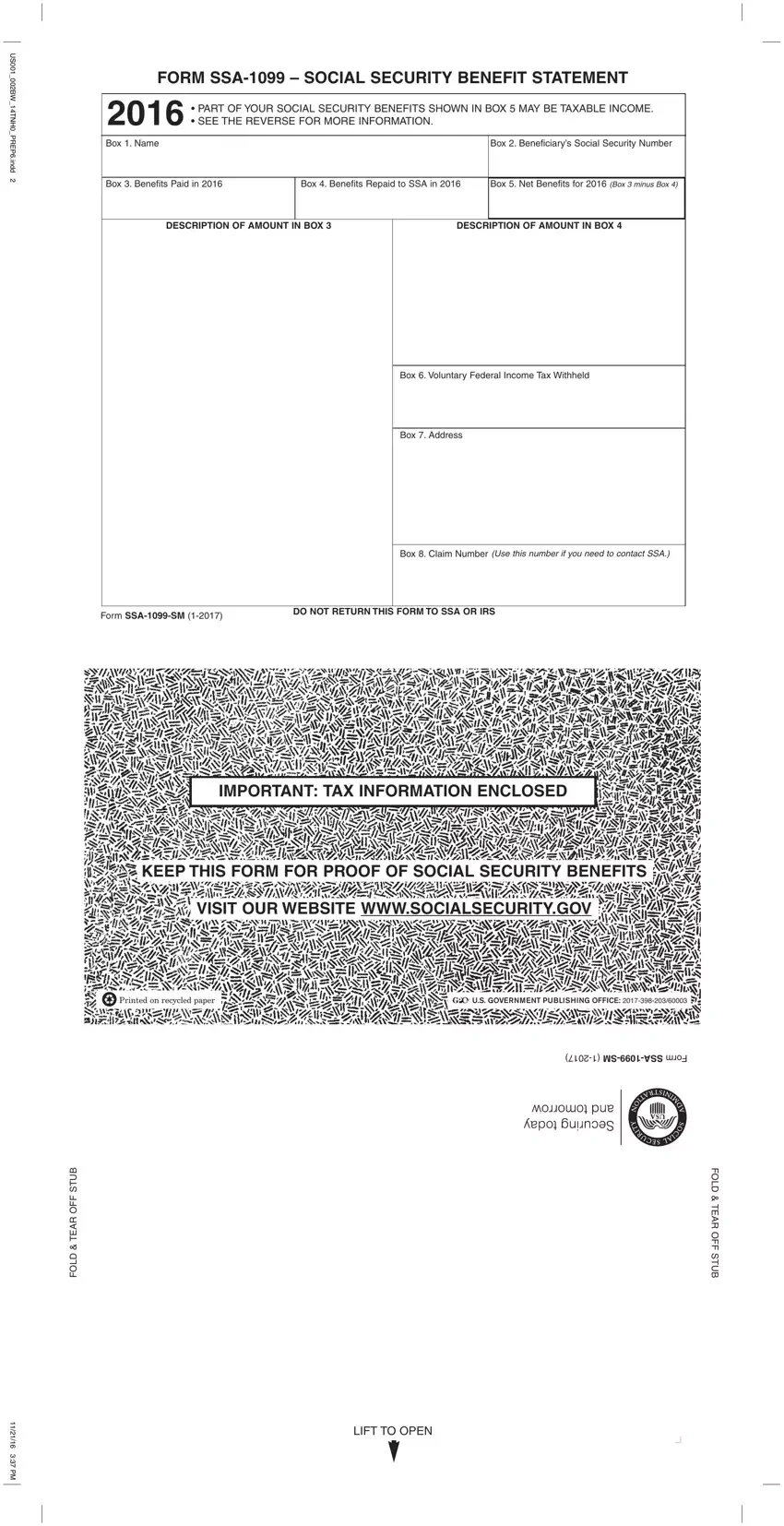 Form Ssa 1099 ≡ Fill Out Printable Pdf Forms Online with Free Printable 1099 Form 2016