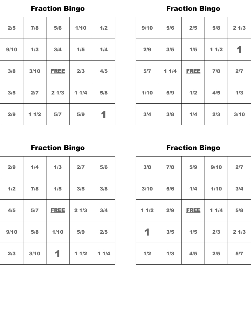 Fraction Bingo - Wordmint with Fraction Bingo Cards Printable Free
