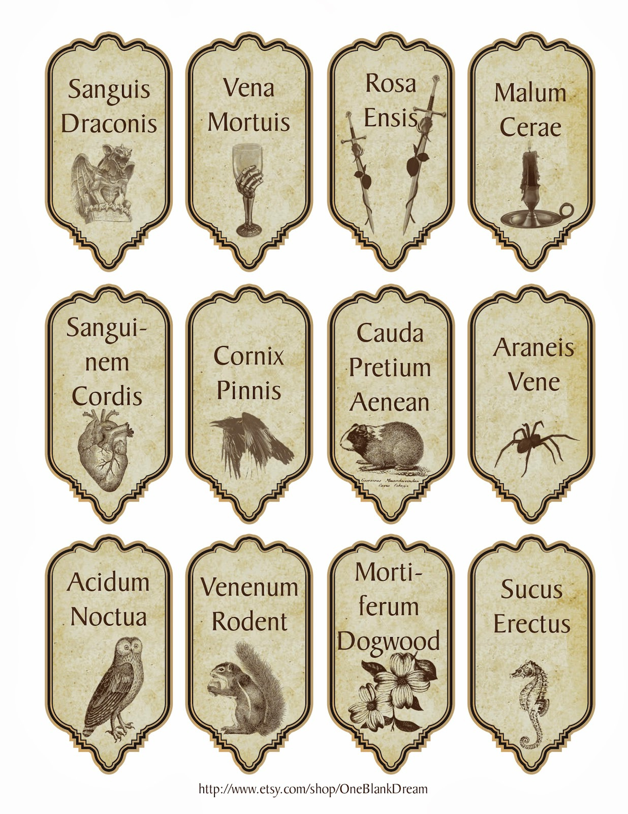 Free 15 Latin Halloween Magic Apothecary Bottle Jar Labels Instant pertaining to Free Printable Apothecary Jar Labels