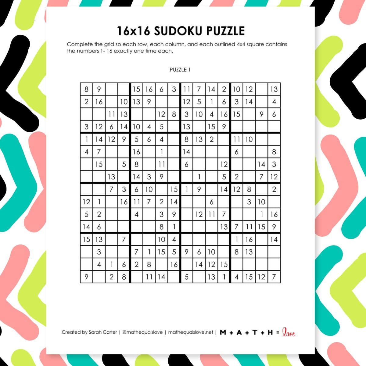 Free 16X16 Printable Sudoku Puzzles (Pdf) with regard to Sudoku 16X16 Printable Free