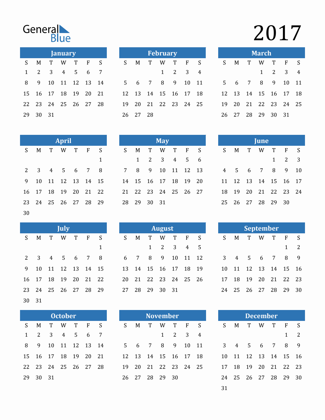 Free 2017 Calendars In Pdf, Word, Excel - Worksheets Library regarding Free 2017 Printable