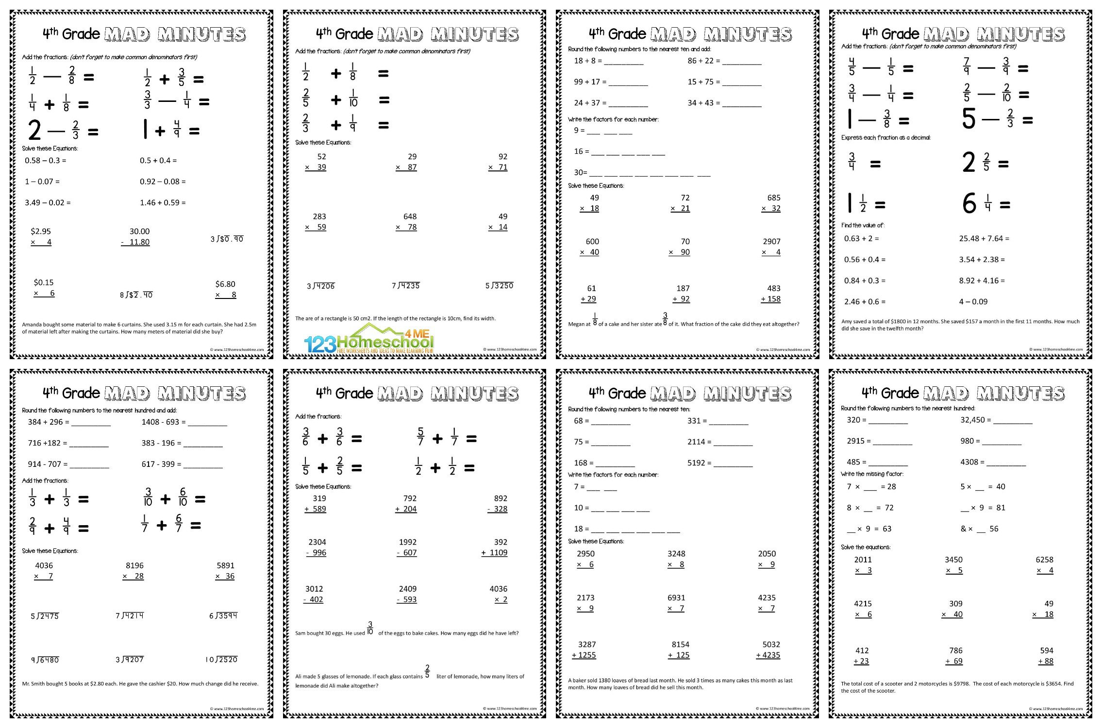Free 4Th Grade Math Worksheets - 123 Homeschool 4 Me with regard to Free Printable Worksheets For 4Th Grade